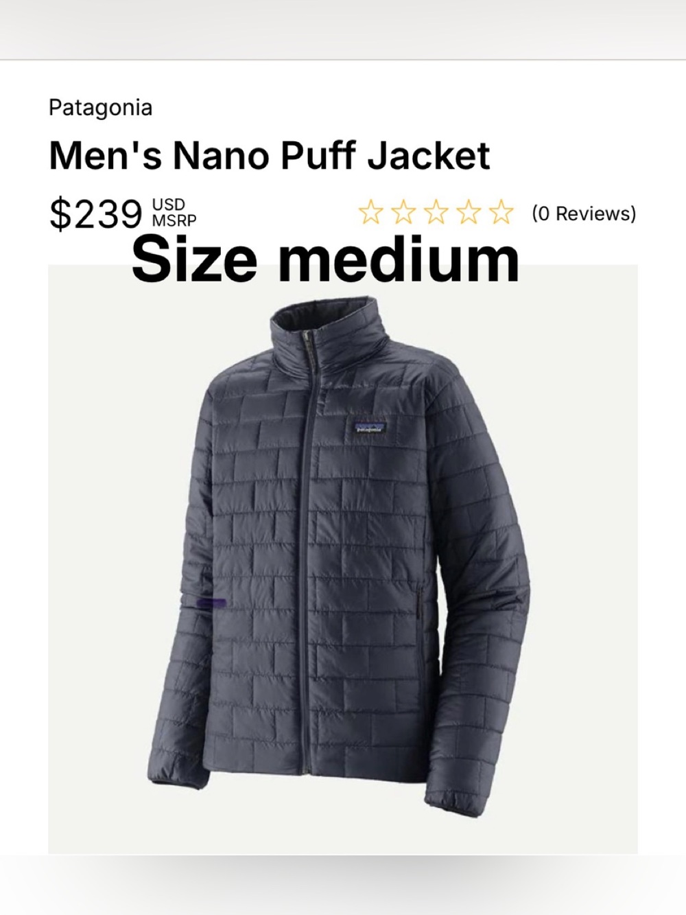 Patagonia Men's Nano Puff Jacket -smolder blue / NEW size medium